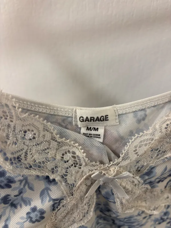 Garage Y2K Coquette Corset-Style Bow Lace Trim Blue Floral Mesh Cami Fairy Core - Image 4