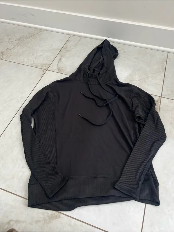 NEW ALALA Black Ribbed Hoodie Size Small - Image 2