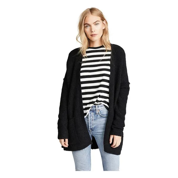 Free People Phantom Long Cardigan Black Front Open Wool Blend Large Oversized - Image 3