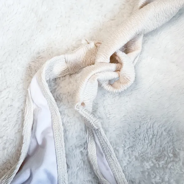 Cupshe Beige Off White High Rise Bikini Size Medium READ DESCRIPTION Halter - Image 3