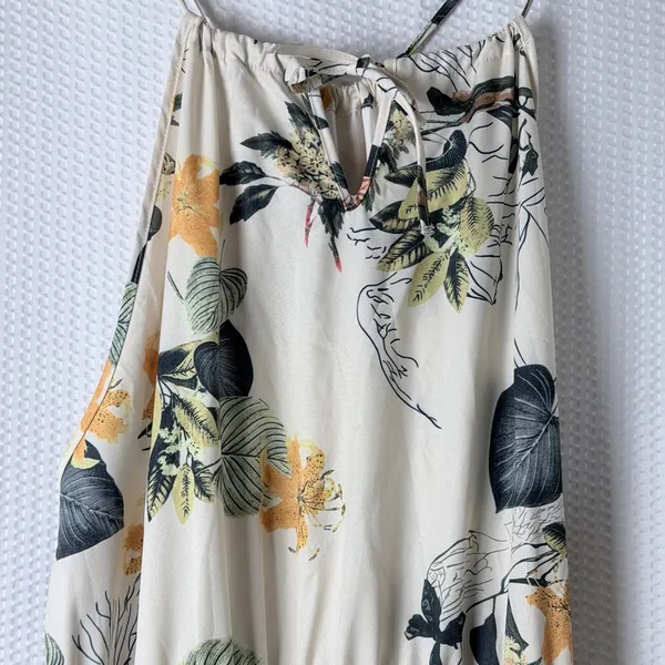 Floral Maxi Dress Women 2XL Cream Tropical Boho Tiered Halter Sleeveless Spring - Image 5