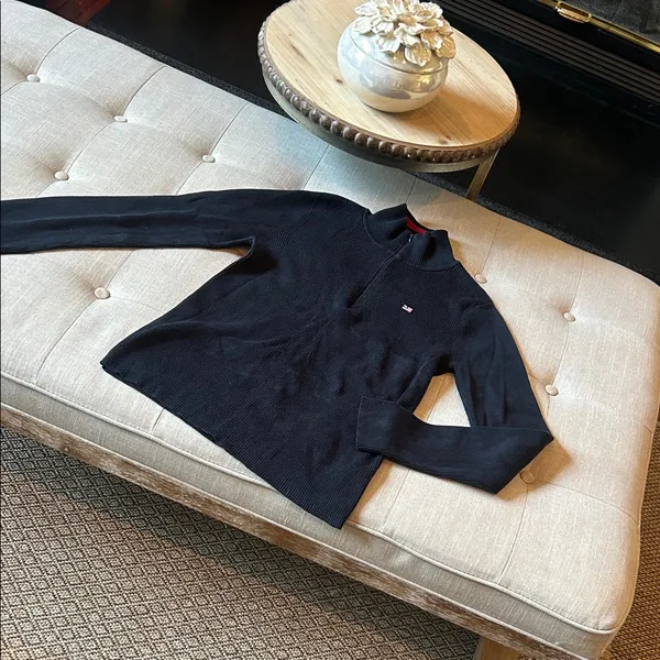 Ralph Lauren Polo Jeans Navy Red Quarter Zip Sweater Size Large - Image 2