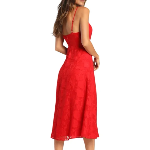Lulus Perfectly Picturesque Red Floral Burnout Surplice Midi Dress Size Large - Image 2