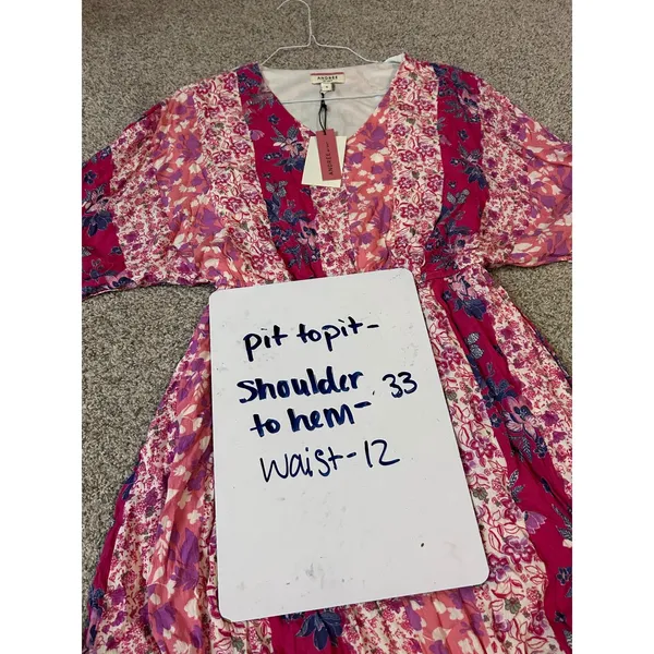 Andree by‎ Unit Pink Floral Patchwork V-Neck Boho Mini Dress Small NWT - Image 4
