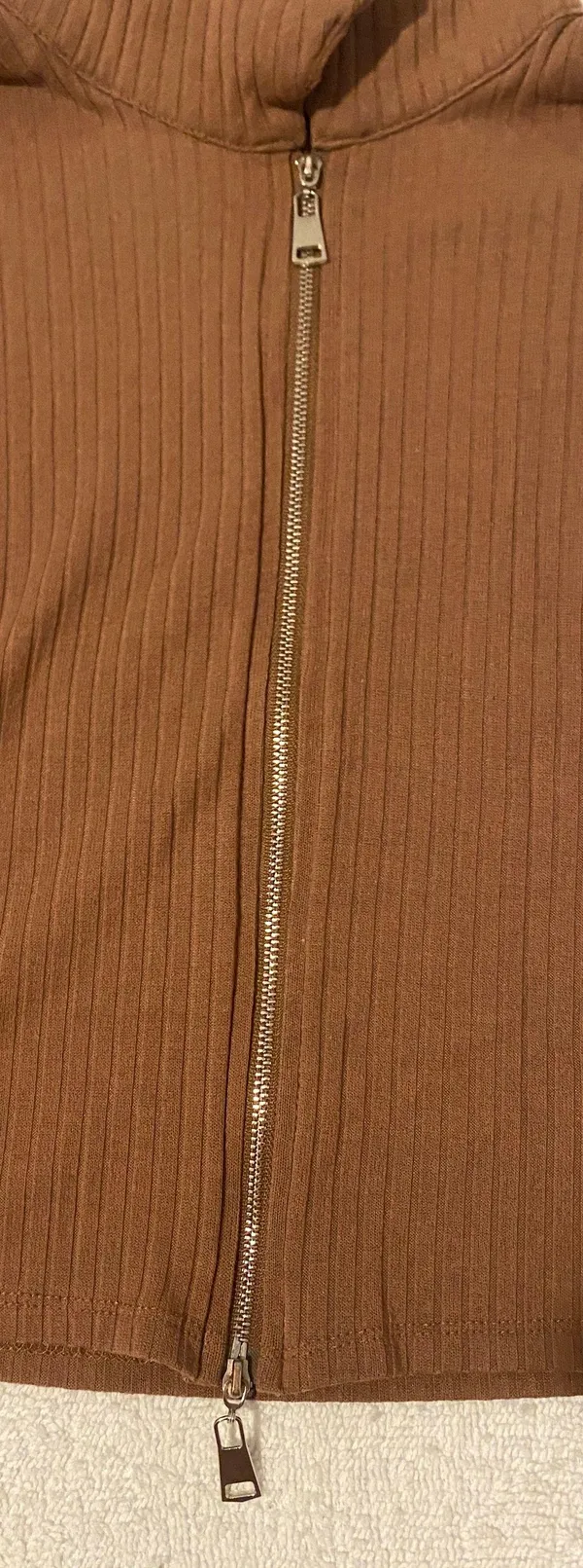 Brown Y2K Cropped Polo Zip Up Jacket Size XS - Image 4