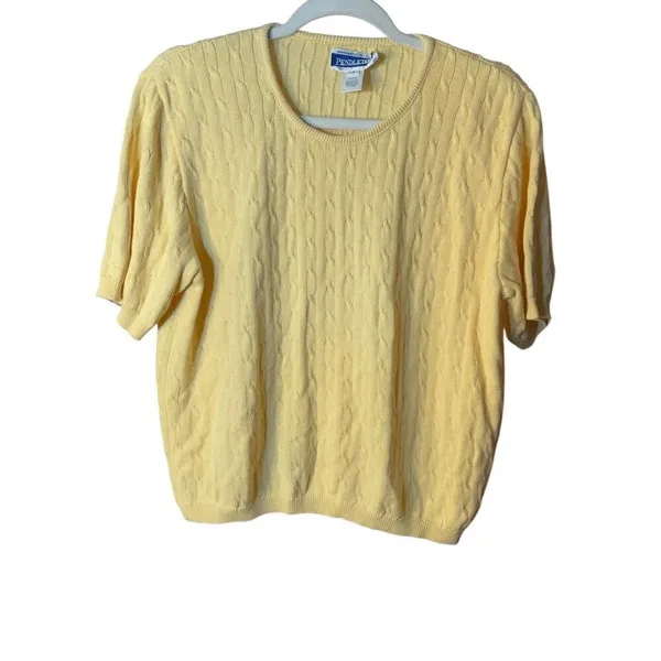 Pendleton Women’s Yellow Cable‎ Knit Short Sleeve Sweater size LP - Image 6
