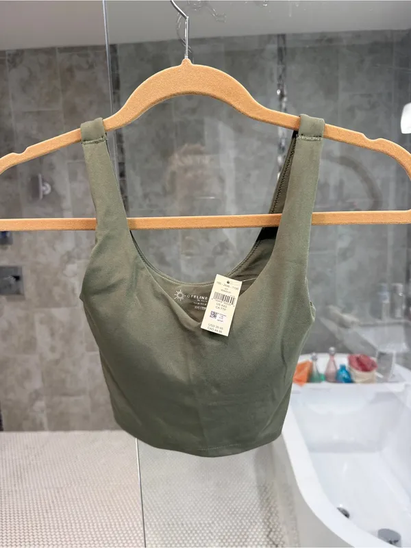 Aerie Offline Olive Green Scoop Neck Crop Tank Top - Women's XXS (new with tags) - Image 5
