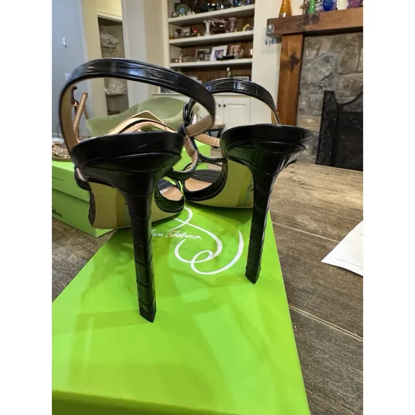 Sam Edelman Doran Black Croc Embossed Ankle Strap Heels Sandals Stiletto Size 7 - Image 5