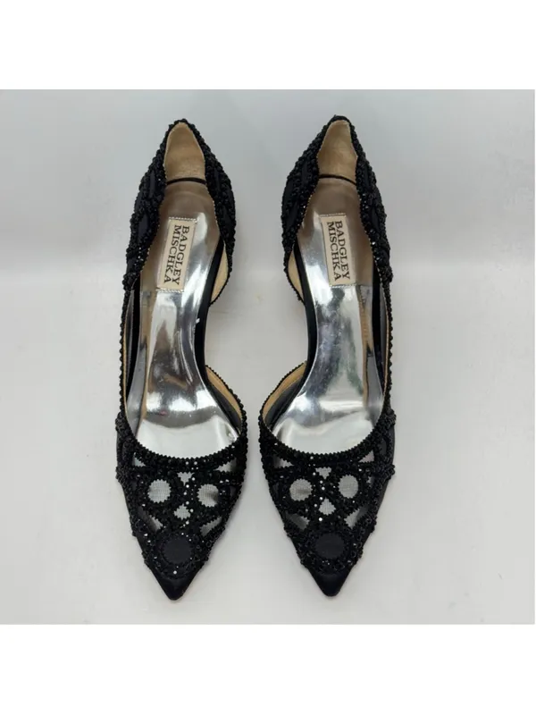 Badgley Mischka Ginny D’Orsay Black Embellished Mesh Pointed Toe Heels Size 9 - Image 2