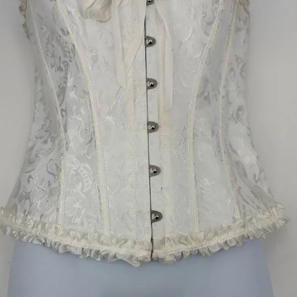 Y2K Coquette Cream Corset Top Sz S Bustier Lace Up Fairycore Bridal Goth - Image 5
