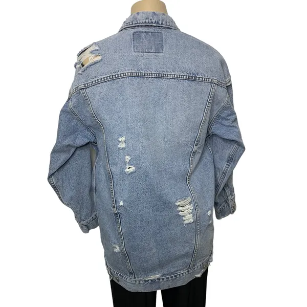 American Eagle Oversized Distressed Denim Jean Jacket‎ Small - Image 6