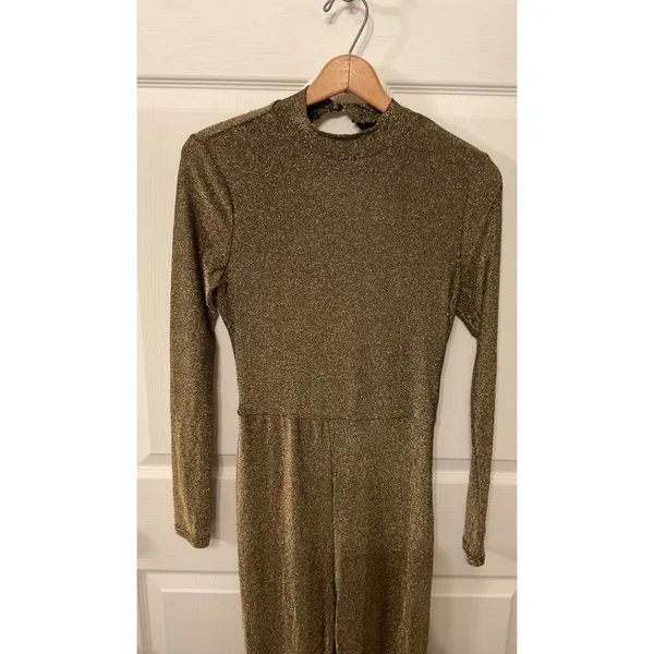 Revolve Superdown Metallic Nissa Open Back Flare Leg Jumpsuit, M - Image 5