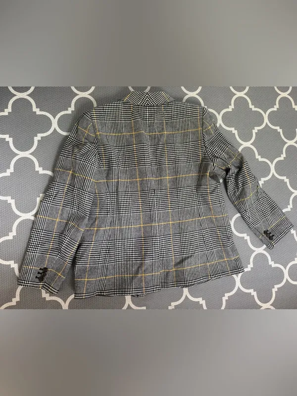 J.Crew parke plaid Single-Button Blazer Black and White Yellow Windowpane 16 - Image 4