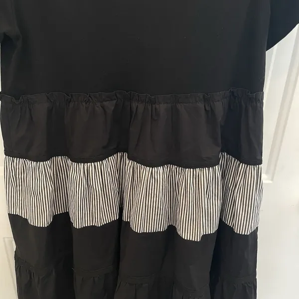 Joh Black Tiered Ruffle Midi Dress Stripe‎ Relaxed Casual Womens M Boho Beach - Image 6