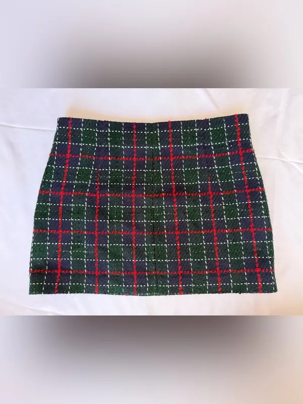 Zara Blue Green Red Tartan Plaid Knit Mini Skirt Size Large - Image 4