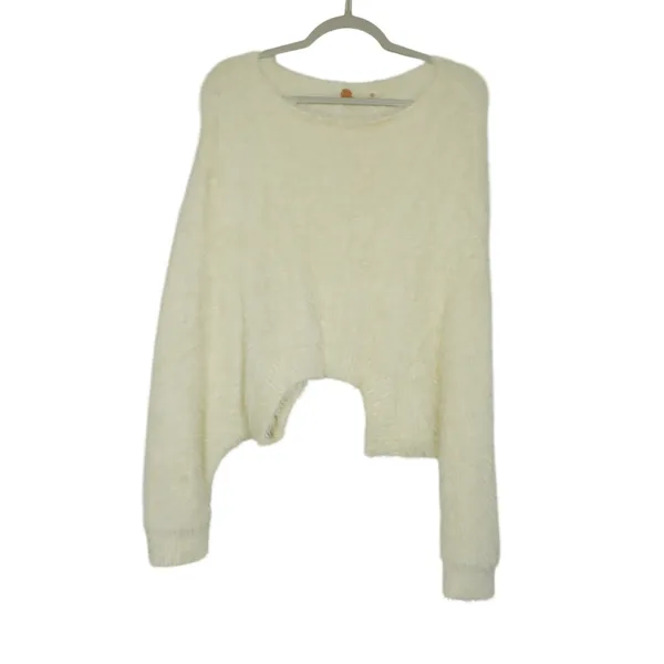 Free People FP One Ivory Fuzzy Knit Cropped Sweater Cozy Oversized Soft - Image 2
