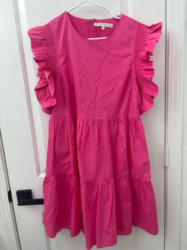 English Factory | Ruffled Babydoll Mini Dress w/ Pockets Fuchsia Pink - Image 4