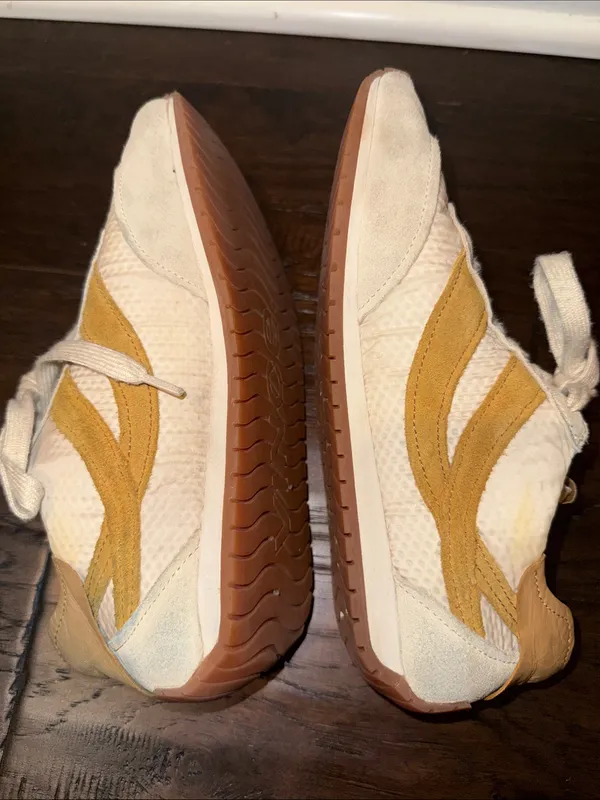 Vince Beige Suede Sneakers with Mustard Side Panels 6M - Image 5