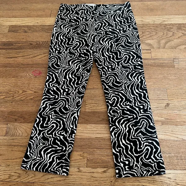 Zara Black White Psychedelic Swirl Jacquard Straight Leg Pants Size Large - Image 2