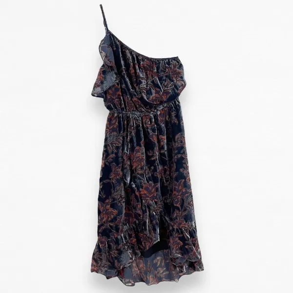 Adelyn Rae Angie Dress One Shoulder Velvet Floral Ruffle Small New With Tags - Image 13