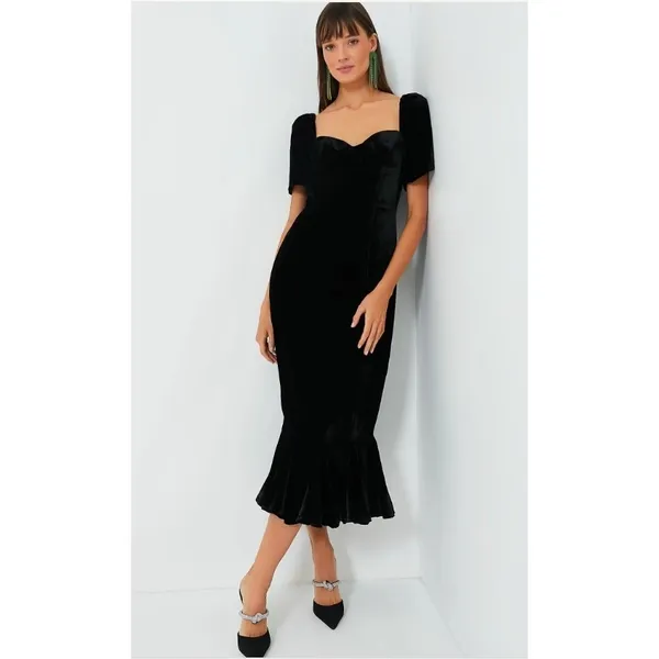 RHODE Sweetheart Velvet Ramona Slim Midi Dress in Jet Black Size 4 New with Tags - Image 5
