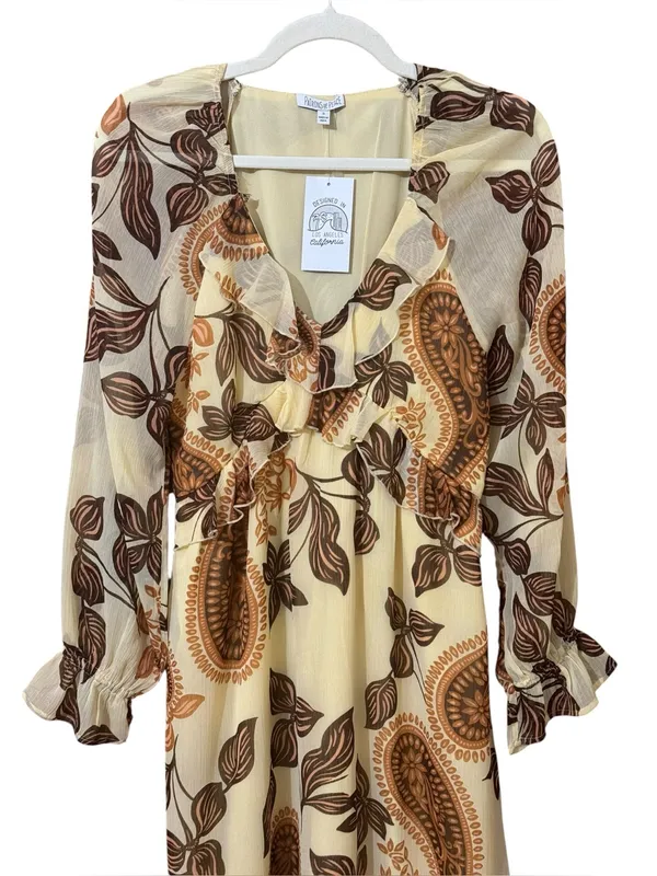 PATRONS OF PEACE Paisley Ruffle Maxi Dress S 17” p2p Pale Yellow $88 Retail NWT - Image 5