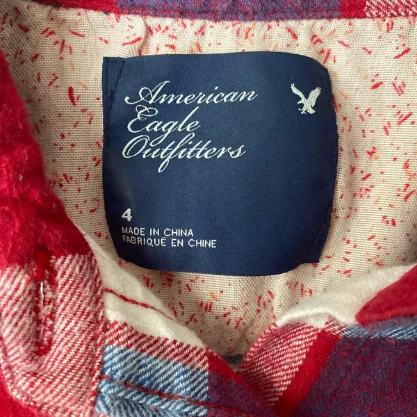 American Eagle outfitters sz 4 red blue 100% cotton flannel shirt‎ - Image 5