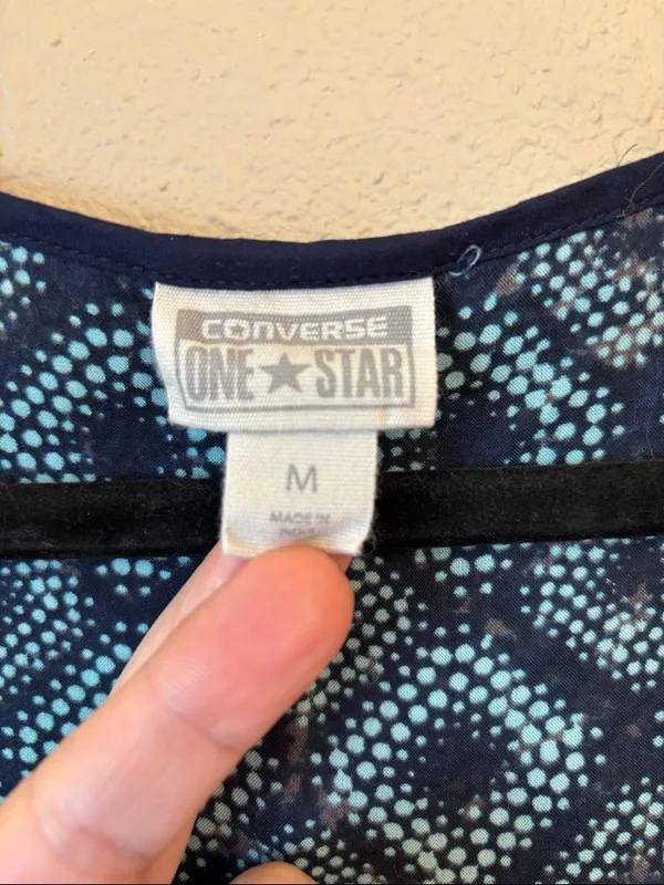 Converse Medium Navy Turquoise Blue Tile Geometric Henley Tank Top - Image 2