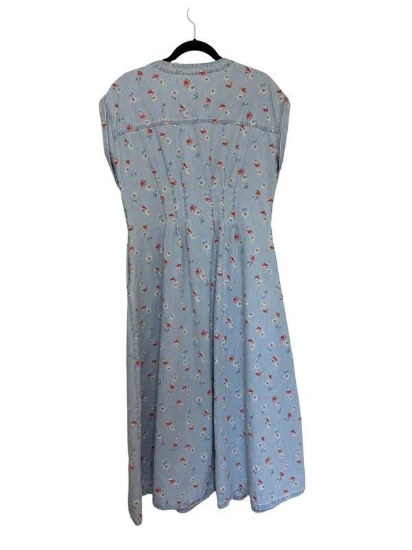 GAP Women’s 100% Cotton Pleated Denim Maxi Dress in Multi Floral Print - Size M - Image 4