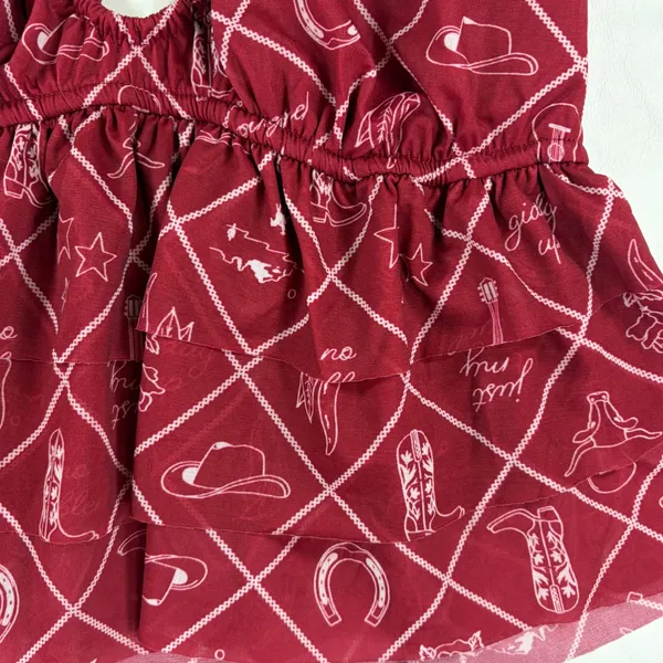 Wild Fable Burgundy Western Cowboy Print Halter Babydoll Peplum Top Red Medium NEW - Image 9