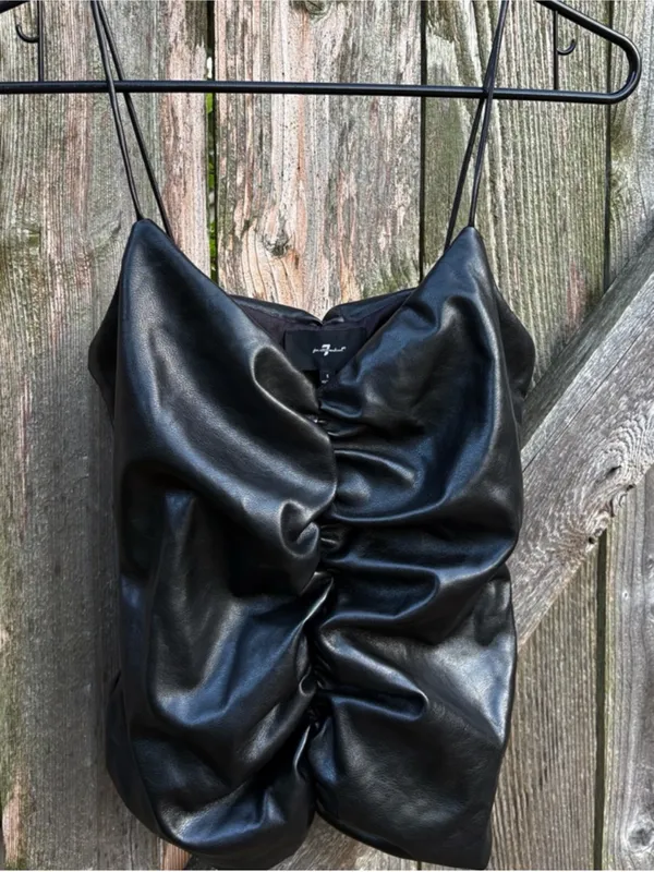 Like New 7 For All Mankind Faux Leather Ruched Cami Top Small Retail $178.00 - Image 6