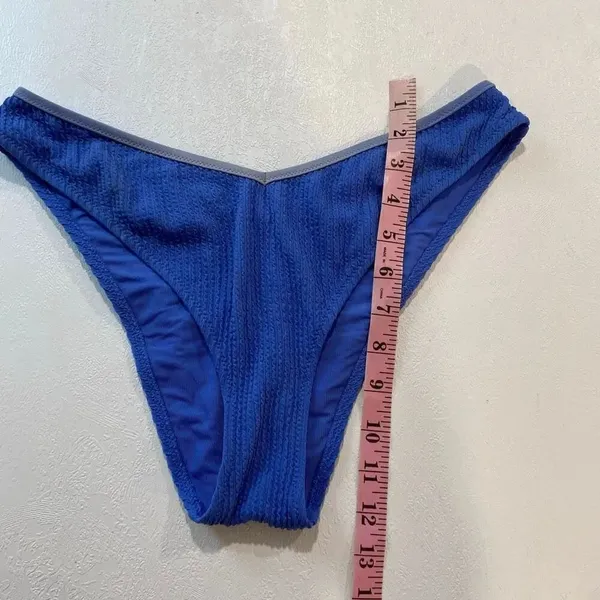 Aerie Real Good Blue Textured Cheeky Bikini Bottom Medium Crinkle Swim - Image 7