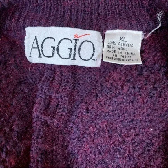 AGGIO Vintage Cardigan Geometric Knit Button Front‎ Sweater XL - Image 3