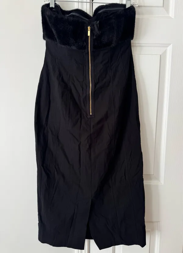 Anthropologie Strapless Faux Fur Trim Slim Midi Dress, Size M - Image 10