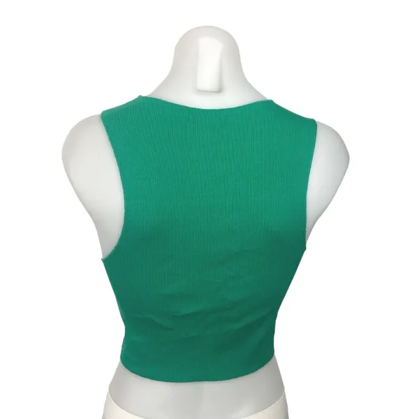 Zara Green Crew Neck Sleeveless Ribbed Knit Stretch Pullover Crop Top Size S - Image 2