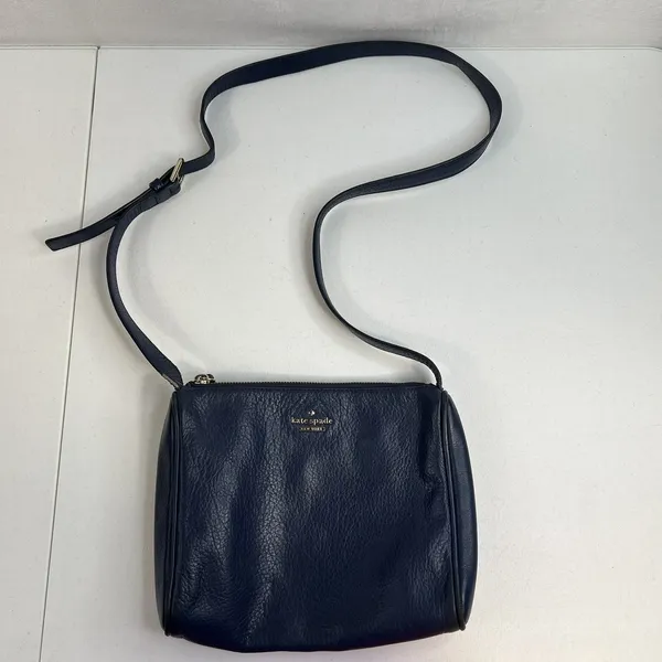 Kate Spade Lombard Street Cayli Crossbody Bag Navy Pebbled‎ Leather Purse READ - Image 2