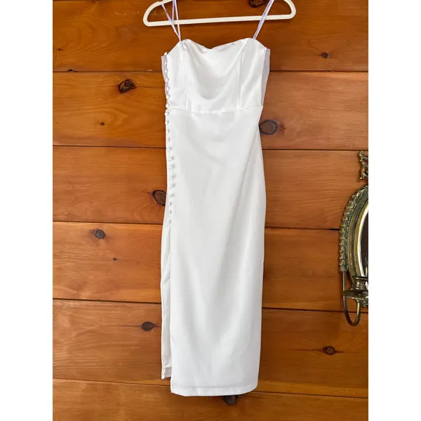 Lulus Loving the Feeling White Strapless Bodycon Midi Dress Wedding Party Small - Image 2