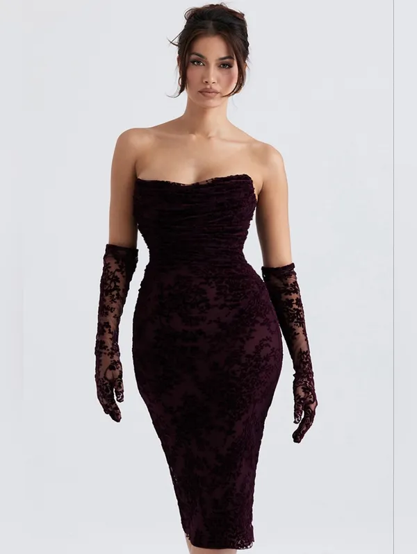 House Of CB Isadora Brown Cherry Devore Corset Dress - Image 9