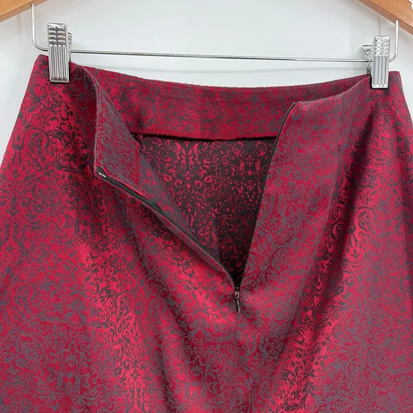 Y2K AGB Brocade Skirt Sz 6 Cherry Red Dark Academia Preppy Gothic Hong Kong 90s - Image 7