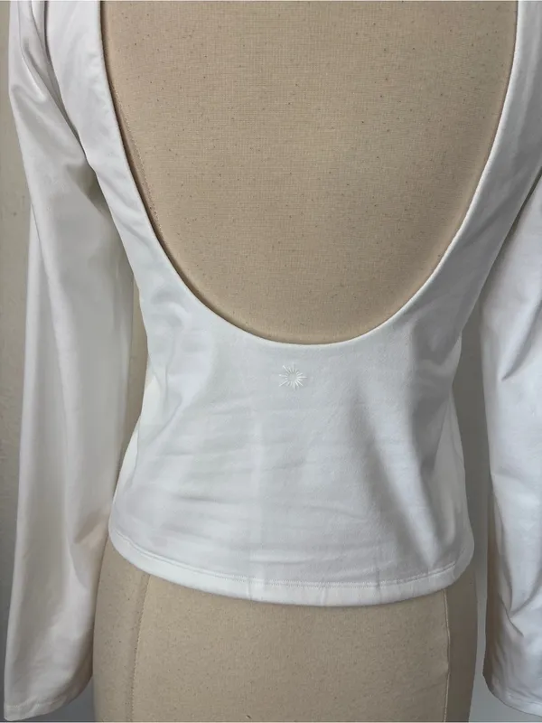 Aerie Solid White Long-Sleeve Scoop-Back “The Hugger” Athletic Top - Image 4