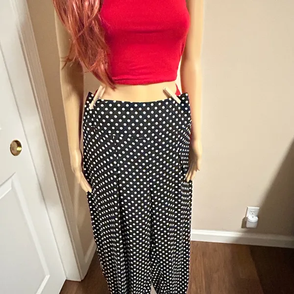 Victoria's Secret Black and White Polka Dot Wide Leg Pants - Image 2