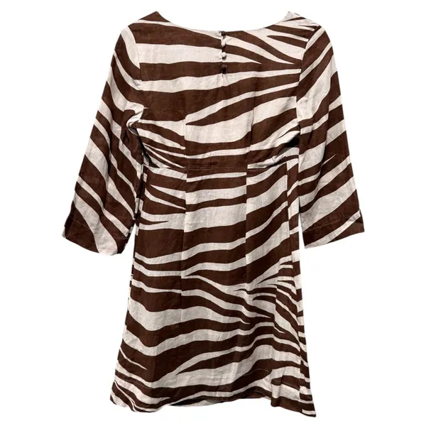 Boden 100% Linen Mini Shift‎ Dress Size 2 Brown Zebra Animal Print Safari - Image 3