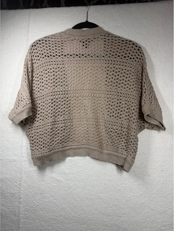 Cardigan S Beige 89th & Madison Open Knit Short Sleeve Shrug Bolero - Image 3