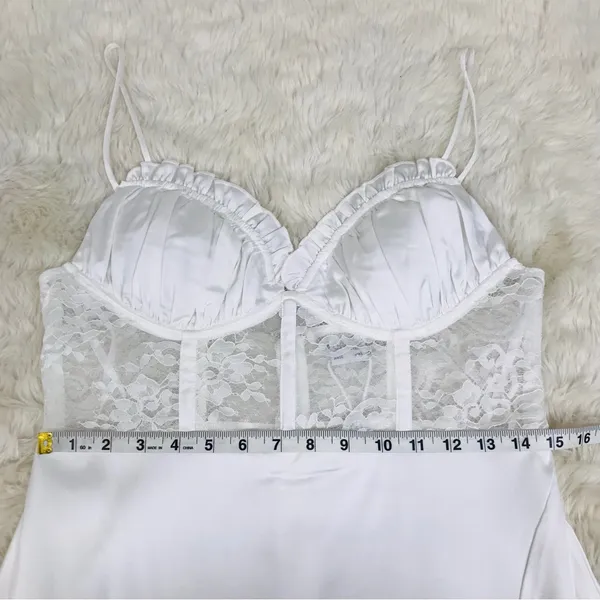 SELFIE LESLIE Trophy White Lace Bustier Midi Dress Corset Sheer Thigh Slit Large - Image 13