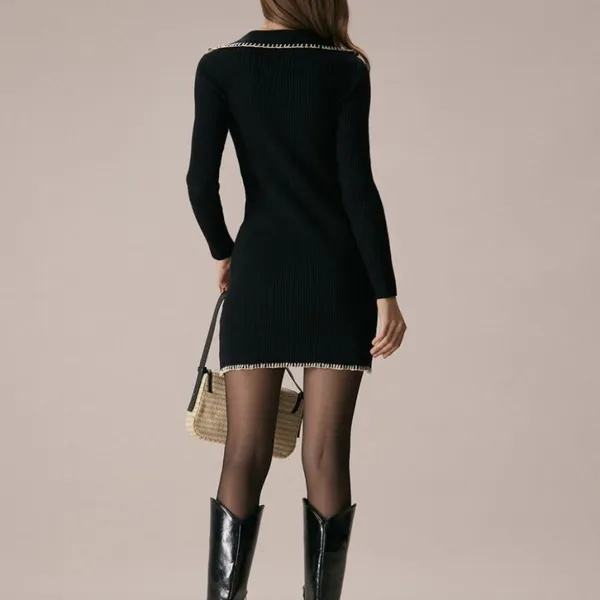 RIHOAS The Black Contrast Stitch Sweater Mini Dress 13 - Image 5