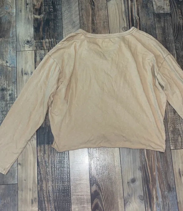 Aerie Henley Long Sleeve Front Knot Beige Top - Image 5