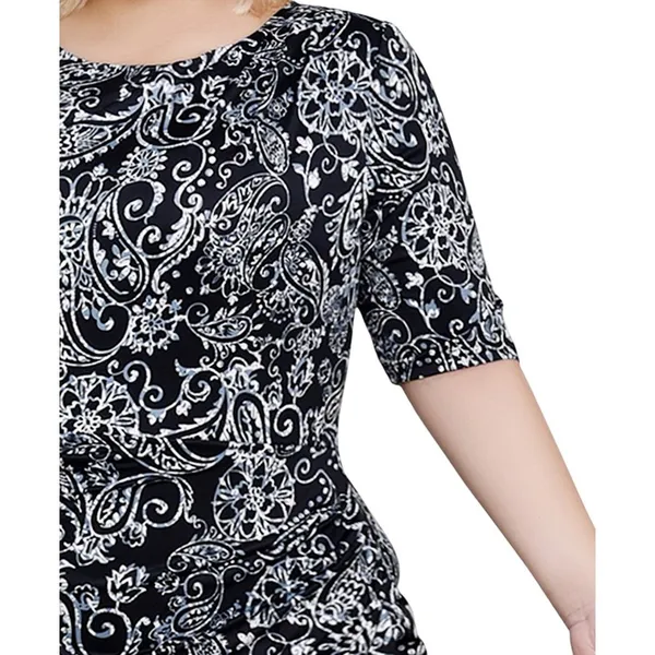 NWT NY Collection Size Elbow Sleeve Side Pleat Dress Night Historic Black 1X - Image 2