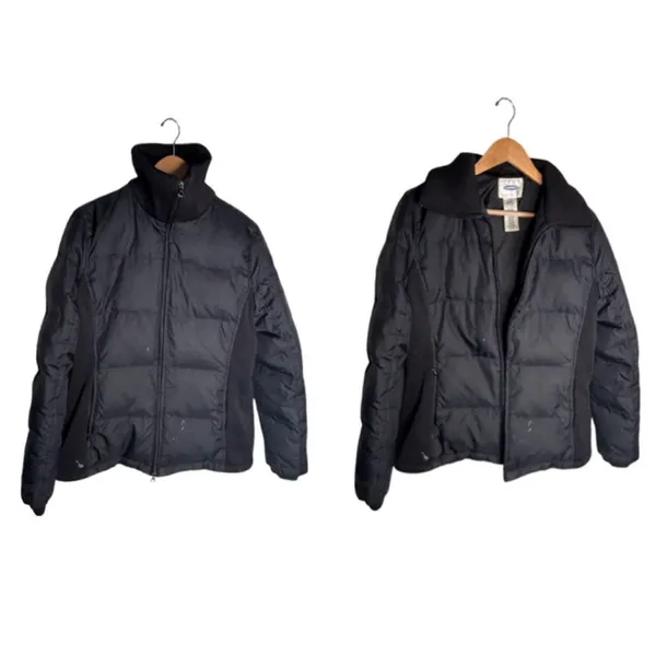 Old Navy Puffer Coat Size Medium Black Side Panels Vintage Down Feather FLAWED - Image 14