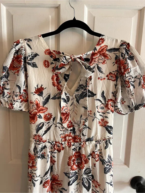 Lucky Brand White Maxi Dress with Red and Navy Floral Print - Image 6