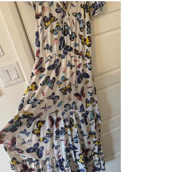 Old Navy Sz M Womens White Butterfly Print Tiered Maxi Dress Whimsical Feminine - Image 5